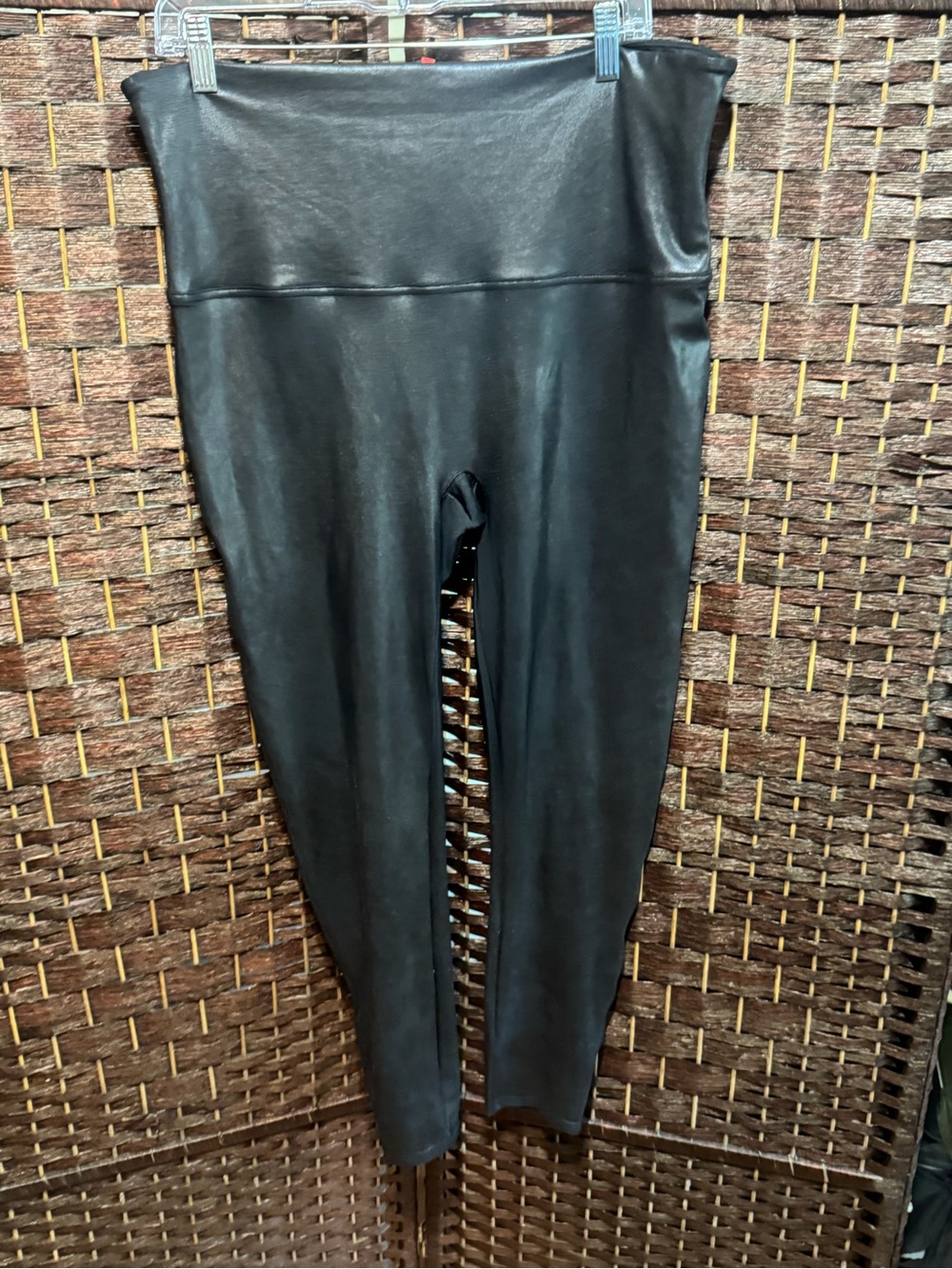 SPANX Black Shiny Faux Leather Leggings plus size